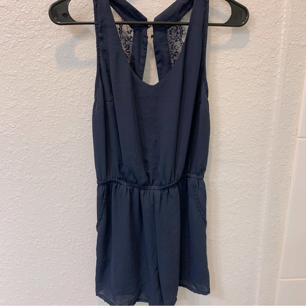 Navy blue lacy back romper